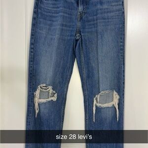 Levi's Women's Straight Leg Blue Jeans with Ripped Knees